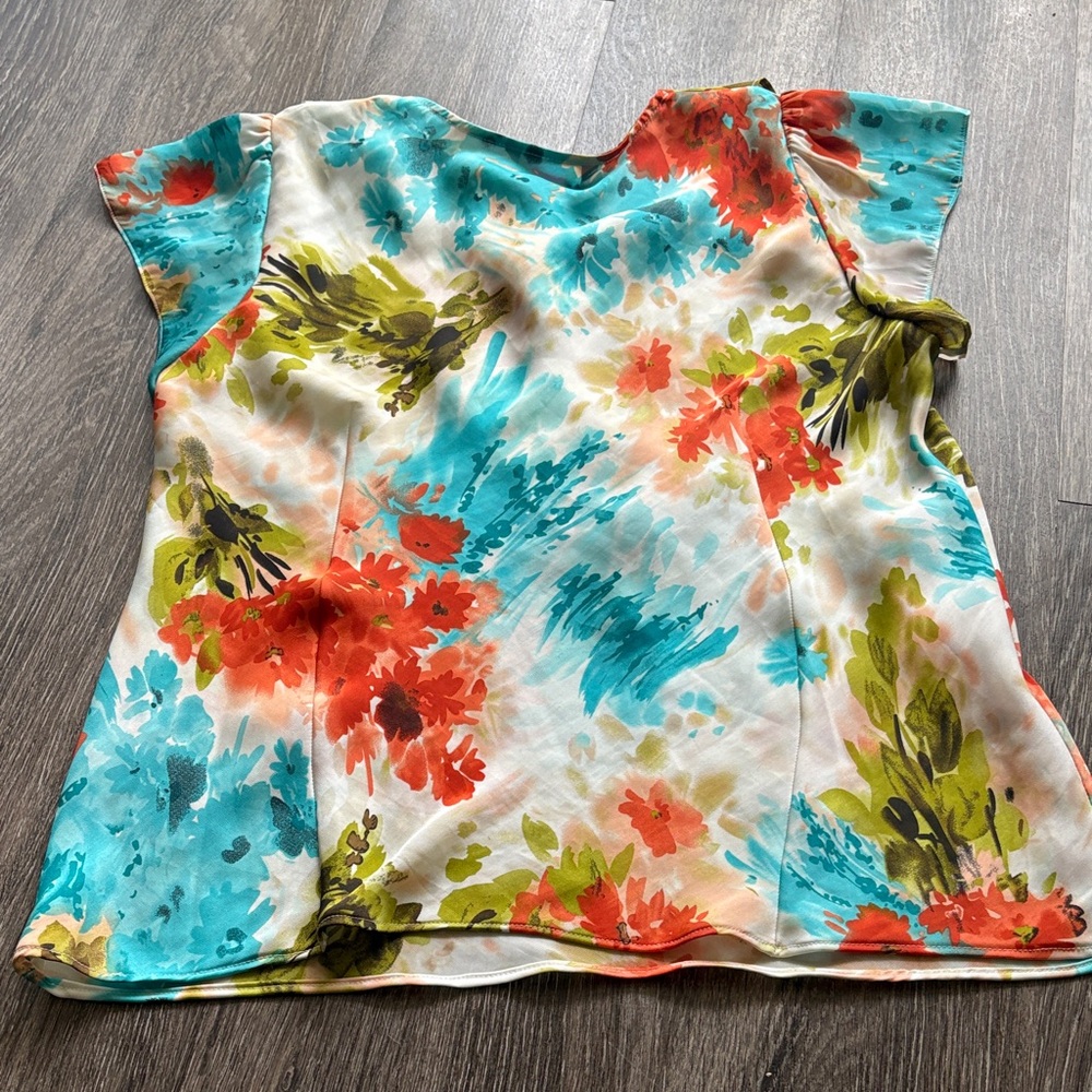 Y2K Sunny Leigh Vibrant Floral Ruffle V-Neck Blouse - Picture 3 of 5